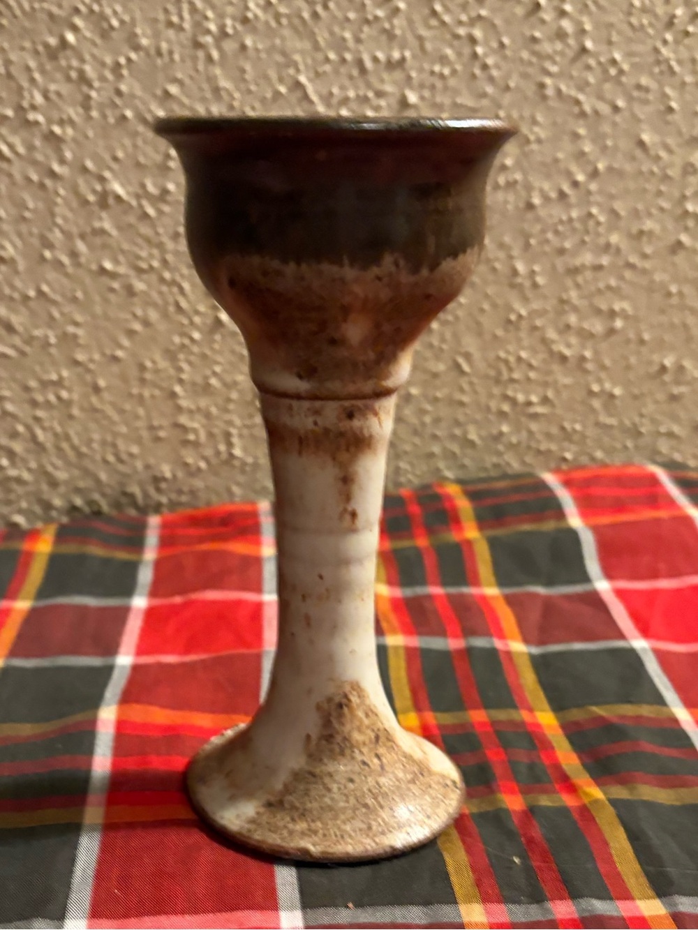 Rustic Ceramic Goblet in Brown and Cream